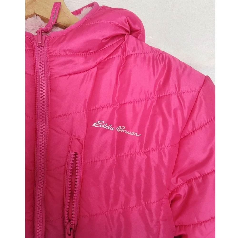 Eddie Bauer Youth Reversible Puffer Jacket  Pink Purple Ombre Fleece M 10 12